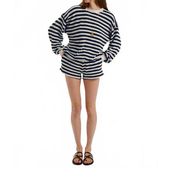 NEW SUZIE KONDI shallis terry short in navy/white